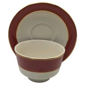 Vintage Homer Laughlin Custard Cup and Saucer Pink Stripe Best China 1987 SEE‎